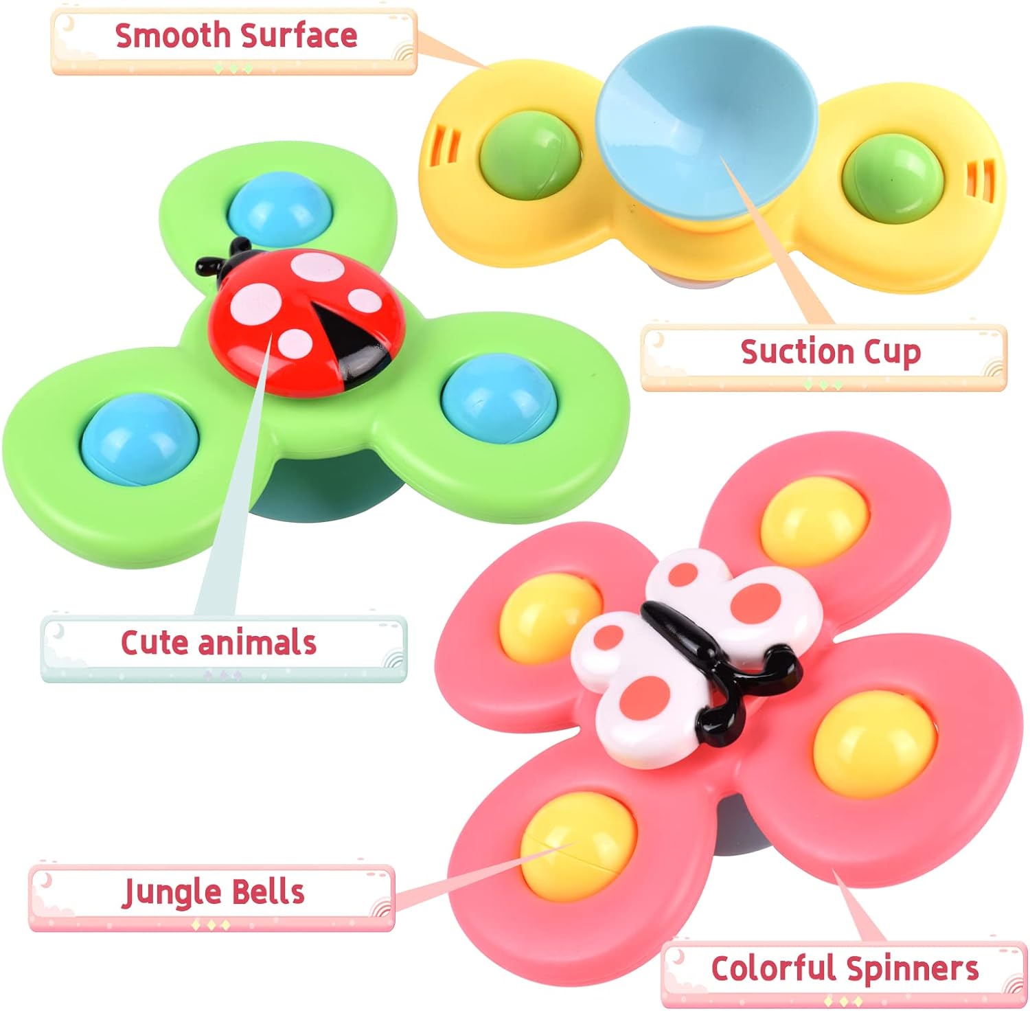 Suction Cup Spinner Toy for Baby, 3PCS Spinner Sensory Toys for Toddlers 1-3 Cartoon Baby Bath Toys 6 to 12 Months Kids Birthday Gift for Baby High Chair/Bathing/Dining Table/Travelling (Colorful) - Image 3
